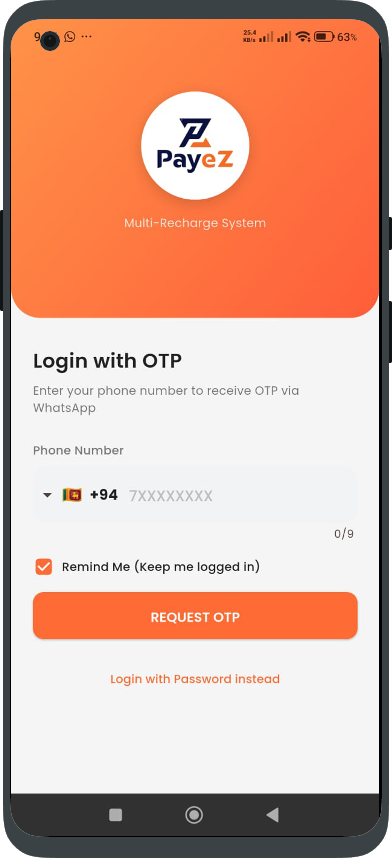 PayeZ Login Screen